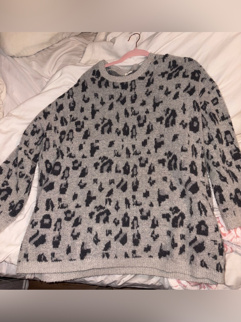oversized Easel Gray and Black Leopard Print Sweater